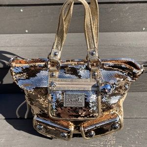 COACH POPPY limited ed. GOLD SEQUIN SPOTLIGHT Tote Crossbody Bag STYLE #15383